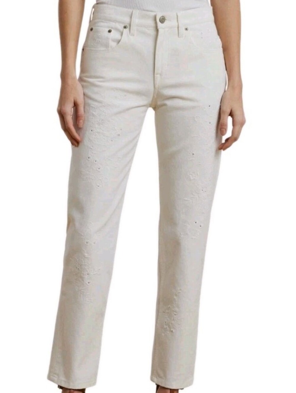Lauren Ralph Lauren Size 4 White Denim Relaxed Tapered Ankle Jeans MSRP $225